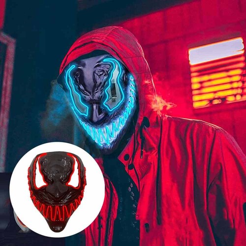Halloween Venom Mask LED Light Up Neon Mask Halloween Costume Scary Cosplay - Picture 7 of 13