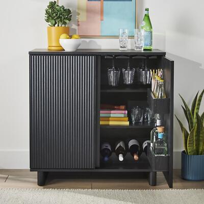 Better Homes & Gardens Lillian Fluted Bar Cabinet WIth Wine & Glass Rack Rich B