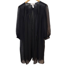 Oscar De La Renta Pink Label sheer black dotted robe puff sleeve wrap small
