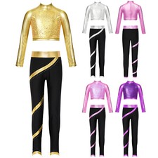 Girls Gymnastics Yoga Leggings Pants Dance Workout 2 Piece Sportswear Tracksuit