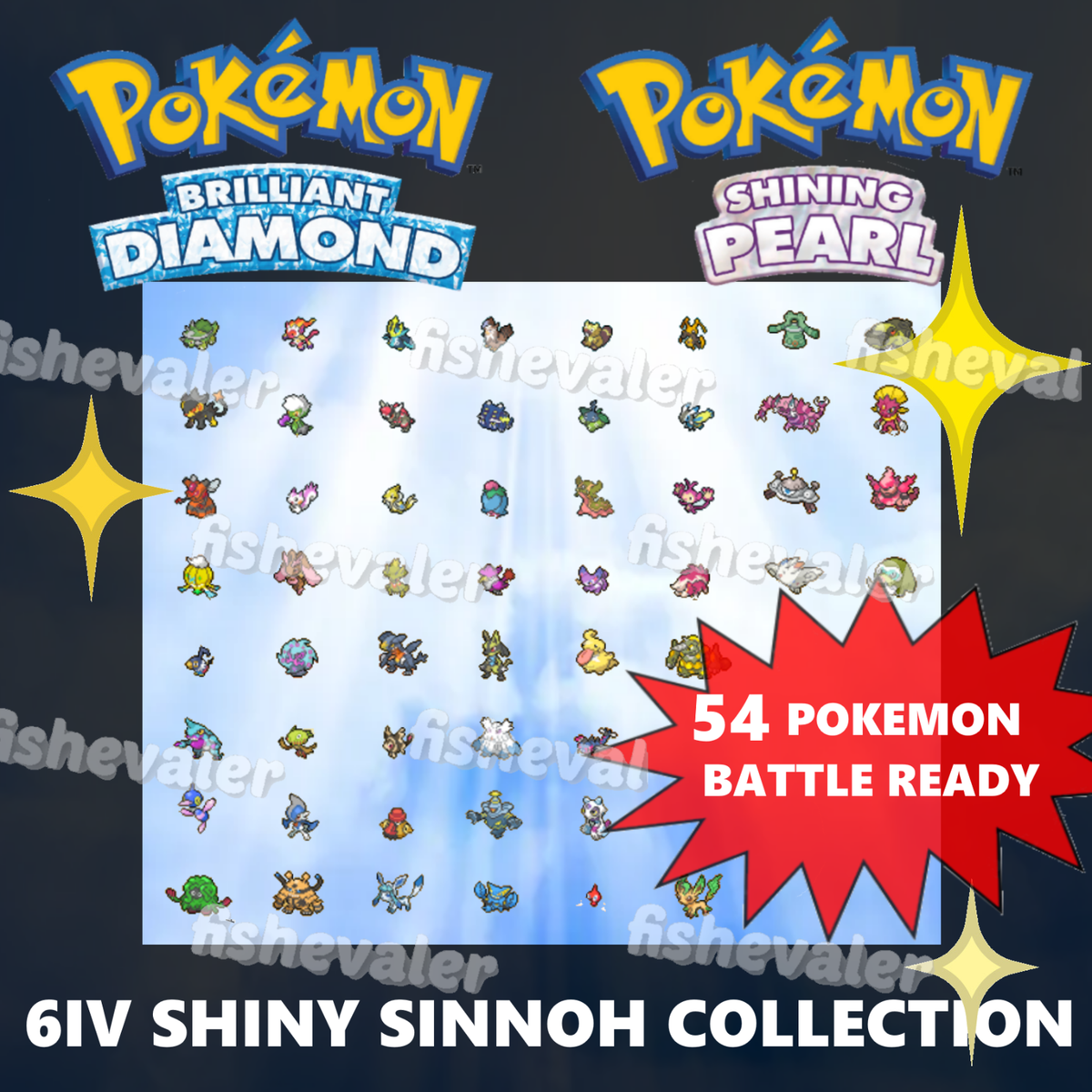 Pokemon Brilliant Diamond & Shining Pearl ALL 6IV SHINY SINNOH EVOLUTIONS  54PACK