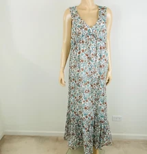 Rachel Zoe Green Floral Print Plunge Neck Women's Size M Ruffled A-Line Dress