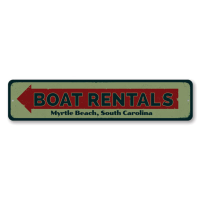 Boat Rentals Sign, Personalized Directional Arrow Metal Wall Decor - Aluminum