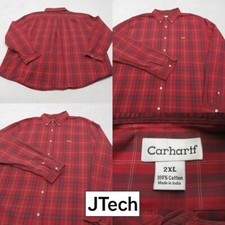 Carhartt Shirt Mens XXL Red Tartan Plaid Pocket Button Down Long Sleeve Casual
