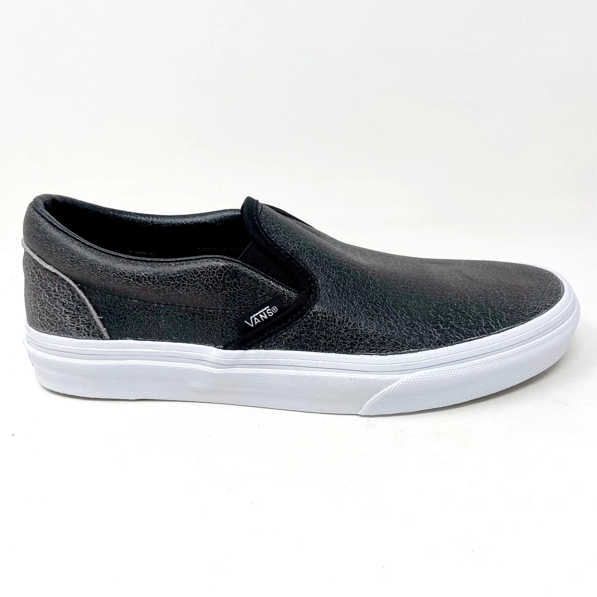 Vans Classic On Leather) Black White Womens Casual Shoes | eBay