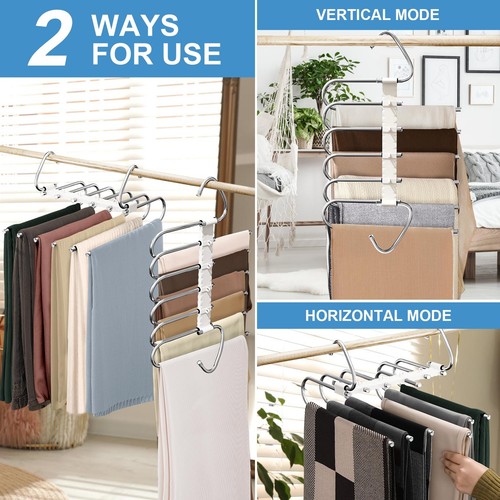 2Pack 6 Layers Collapsible Pants Hangers Space Saving Closet Organizer for Jeans - Picture 6 of 7