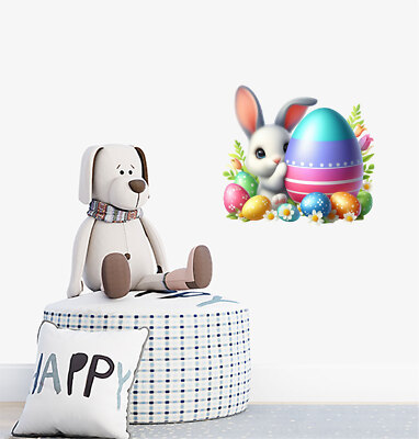 Wandbild Osterhase Kaninchen Blume Ei bunt Van Vinyl Aufkleber Abziehbilder a9908