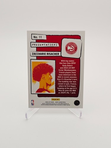 2024-25 Zaccharie Risacher RC NBA Hoops Presentations #11 Atlanta Hawks - Picture 4 of 4