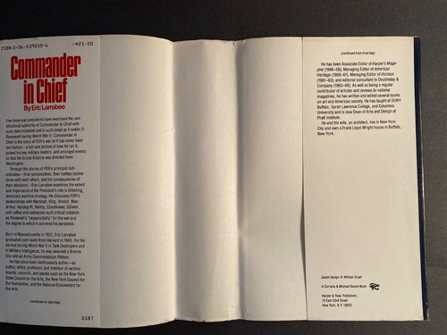 Commander In Chief, Eric Larrabee - 1987 - 1st - Inscribed to FDR, Jr. HC Book - Picture 2 of 12