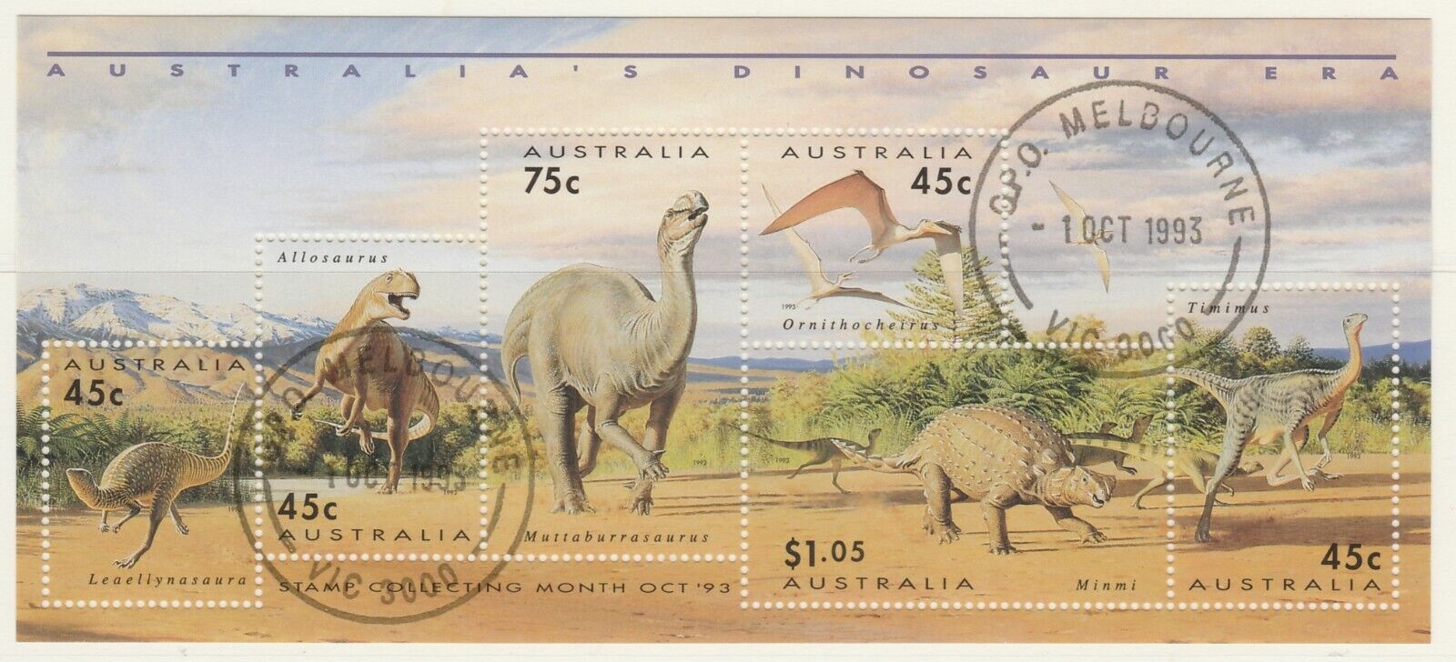 Australia 1993 Dinosaurs Sheet Used Cheap sale Fine Genuine Free Shipping 12001