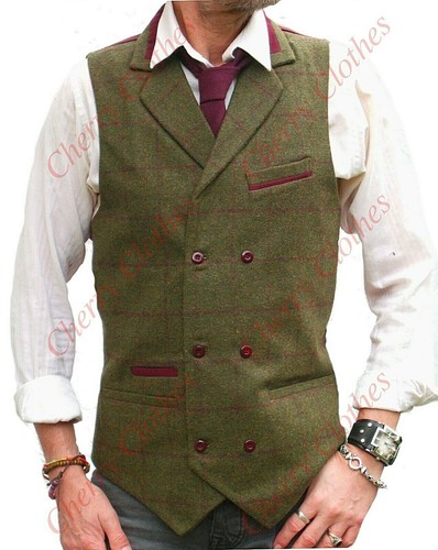 Mens Wool Blend Tweed Double Breasted 