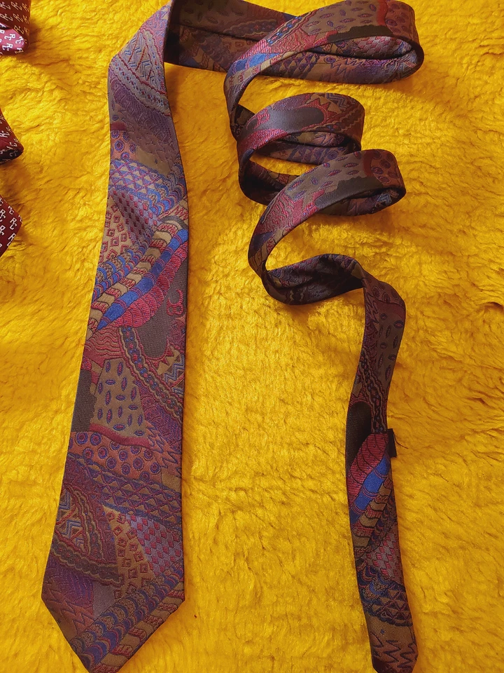 CORBATA FLACA FLORENZI VINTAGE DE LOS AÑOS 80 ~ BRONCE PÚRPURA ~ POP AVANT GARDE NEW WAVE ~ 58" Foto 2 de 4