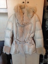 VIOLANTI PIUMINO REAL FUR CAPPUCCIO CINTA NUOVO BIANCO CREMA ORIGINALE 46 IT