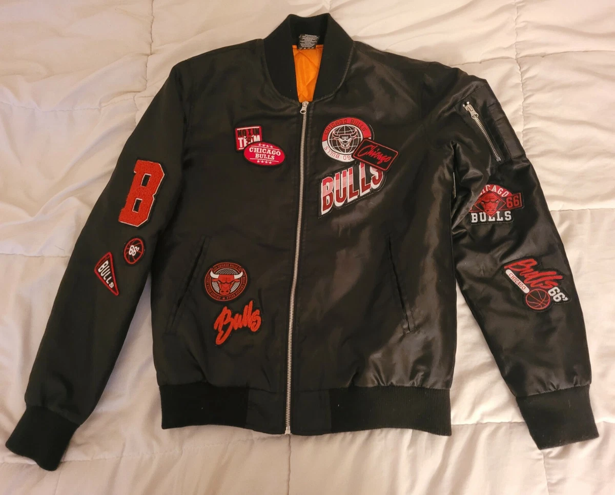 Men's Bomber New Era NBA Satin Bomber Chicago Bulls Black