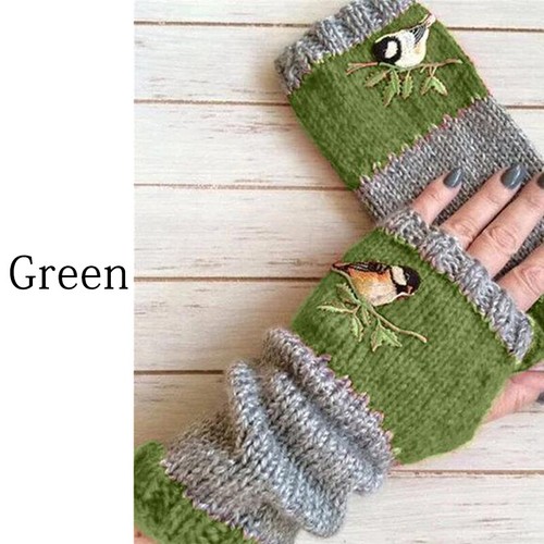 1 par de guantes bordados de invierno para mujeres sin dedos guantes cálidos regalo - Imagen 3 de 15