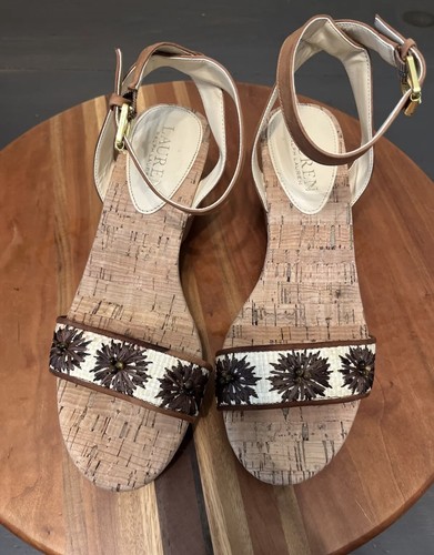Women's LAUREN Ralph Lauren Odelia Ankle Strap Cork Wedge Sandals Shoes Size 6.5 - Picture 10 of 18