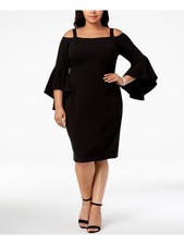 R&M RICHARDS Womens 3/4 Flared Bell Sleeve Knee Length Party Sheath Dress