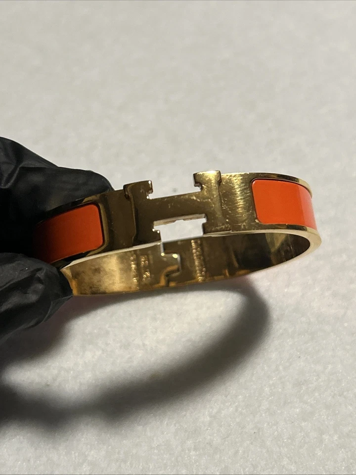 Brazalete Brazalete HERMES Caramelo Naranja Esmalte Estrecho Oro Clic Clac H Sin Caja Foto 2 de 4