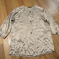 Vintage 90s Victoria's Secret Gold Label Silk Button Up Sleep Shirt Gold Medium