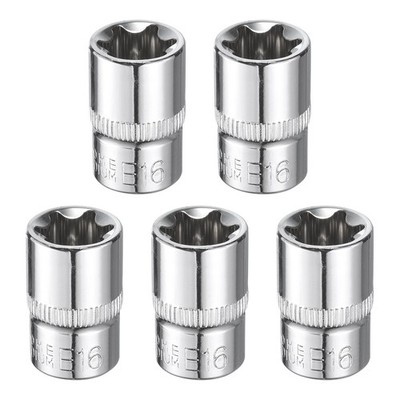 5 Stück E-Torx Nuss 3/8'' Antrieb E16 Sternnuss 1.1'' Länge 6-Punkt Keilnut Hülse