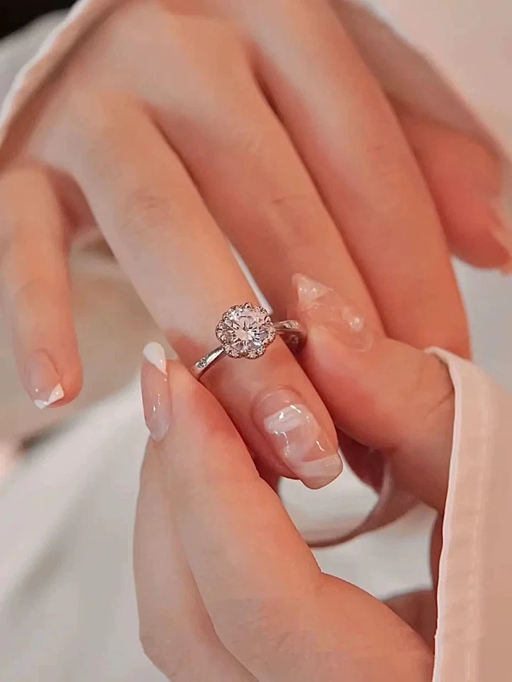 925 Sterling Silver Crystal Flower Stone Adjustable Ring Women Jewellery Gift UK - Image 3 of 4