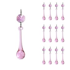 12pcs Raindrop Crystal Chandelier Prisms Parts, 53mm Hanging 53mm, Pink