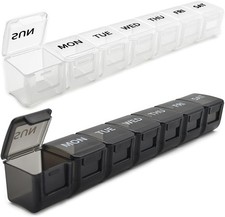 2 Pack Weekly Pill Organizer, Large 7 Day Case, Daily White  Black