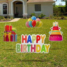 Colorful 4Pc Happy Birthday Yard Signs - Durable  Waterproof Lawn Decor