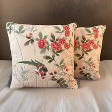 Set Of 2 Chinoiserie Bird Bamboo & Floral Cotton Canvas Asian Style Pillows 18”