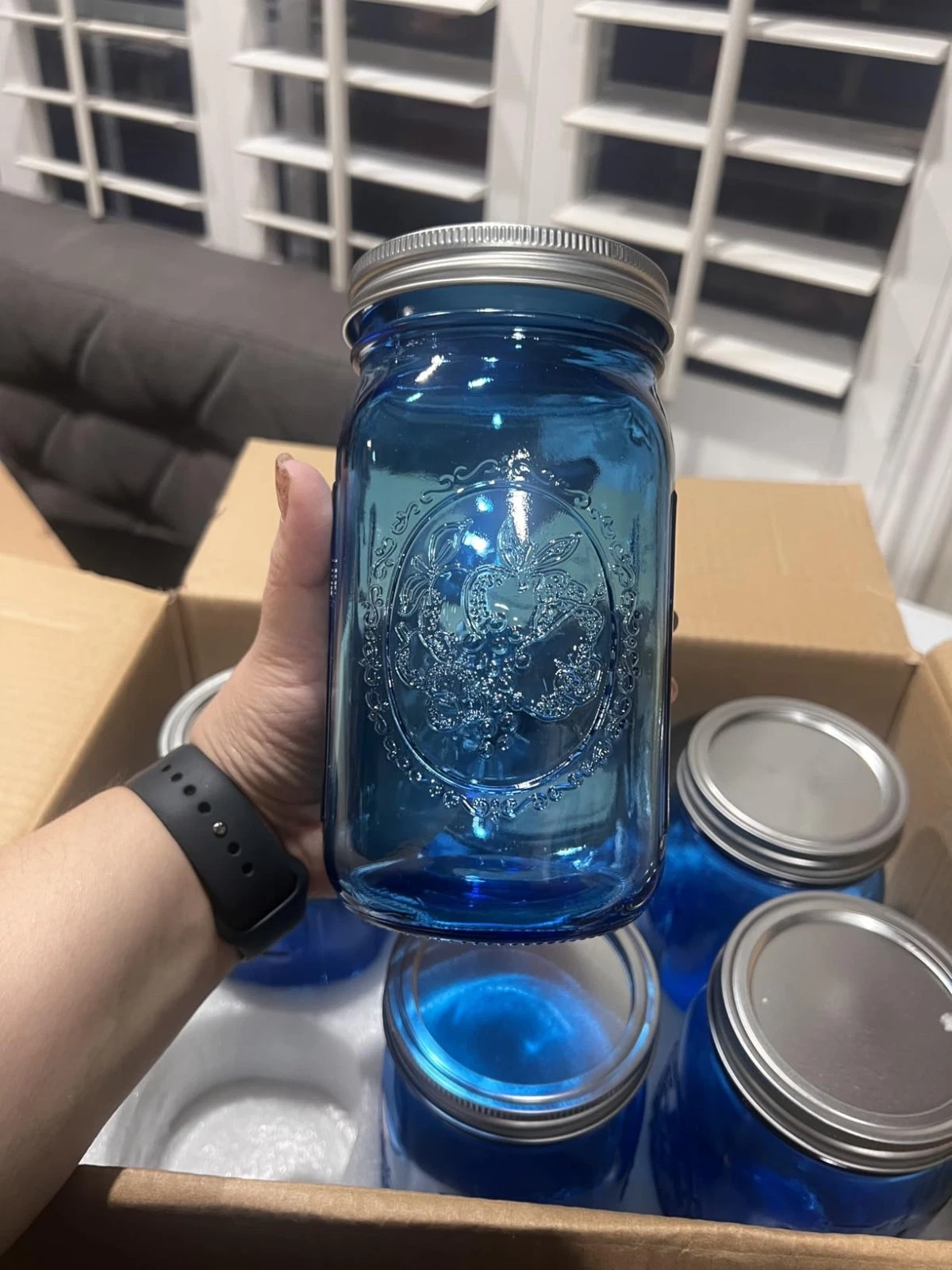 6 Pack Blue Wide Mouth Mason Jars 32oz Colored Quart Glass Canning Jars with Lid