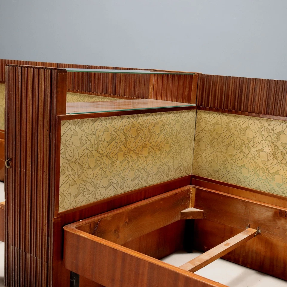 Coppia Letti Design Impiallacciati Mogano Skai Vetro Italia Vintage Anni 60 - Image 4 of 4