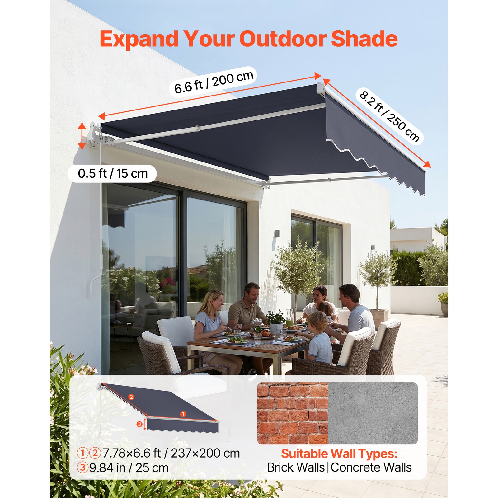 Store à bras articulé 2,5x2m Uimoso banne manuel gris extérieur - 2