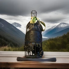 Wine Bottle Shaped Cork Holder - Metal Bronze Finish - 5" x 5" x 14" - 90 cork