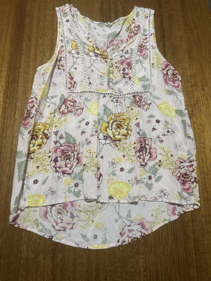 RIP CURL Women's top Size 10 - pink floral print sleeveless gypsy