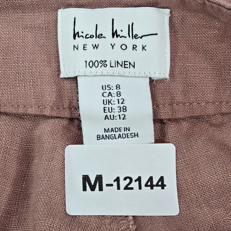 Nicole Miller Women Pants 8 Pink 100% Linen Wide Leg High Rise 27" Inseam - Image 2 of 4