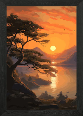 Beautiful Tree Sunset Framed Wall Art Poster Canvas Print Picture