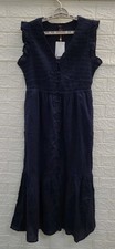 New Quince Organic Textured Cotton Smocked V-neck Midi Dress Women's US Size L