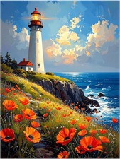 Tile Mural Ocean Lighthouse on Flowered Cliffs Kitchen Bathroom Wall Backsplash
