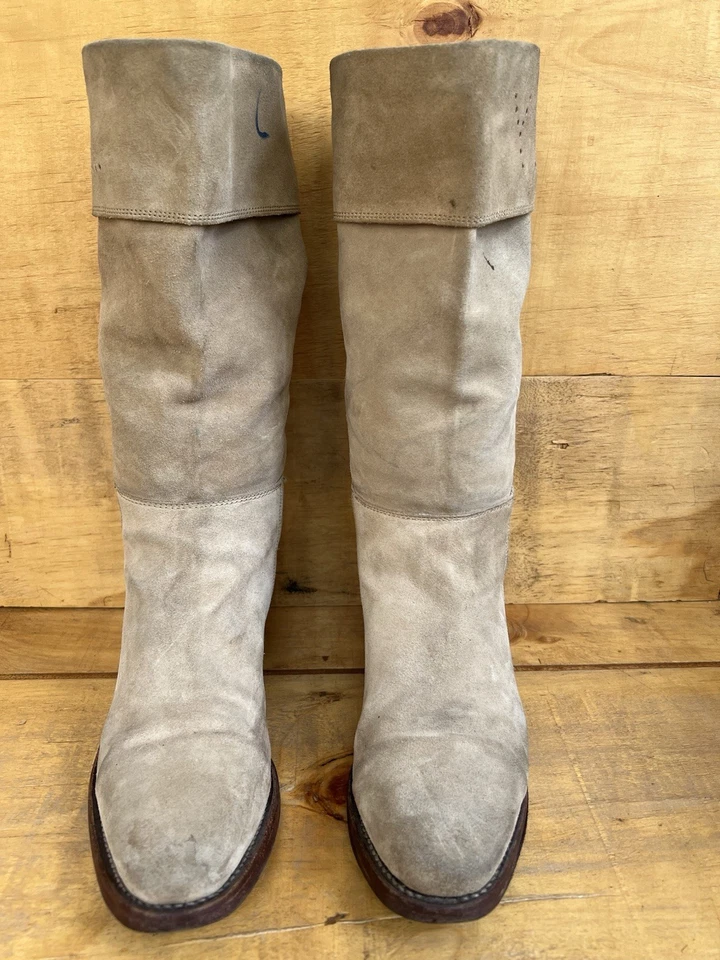 YSL Yves Saint Laurent Botas de pantorrilla de gamuza camel tostadas plegables superiores corte láser logotipo EU38.5 Foto 2 de 4