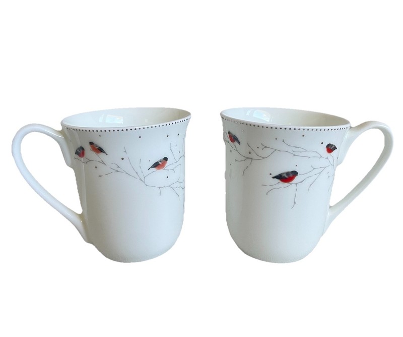 EUC Set of 2 PORSGRUND Norway Fine Bone China Cups Mugs Scandinavian 3.5” Birds