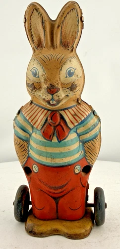 Vintage J Chein Tin Metal Toy Easter Bunny Peter Rabbit Without Wheelbarrow Cart