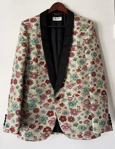 SAINT LAURENT (YSL) Blazer jacquard floreale Surf Sound SS16