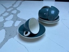 vintage 1960s Poole Pottery Blue moon Tea Cups 5 x cups and saucers VGC