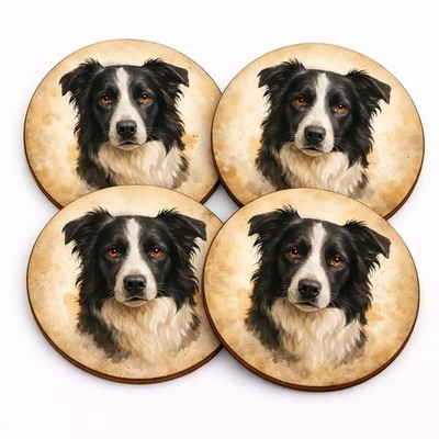 Border Collie Untersetzer Brew Crew Geschenke 4er Set Aquarell Hund Kunst