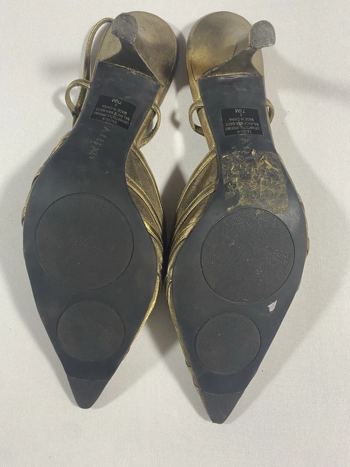 Enzo Angiolini Vintage Couro Bronze Salto Gatinho Estilingue Traseiro Tamanho 7.5 - Imagem 4 de 4