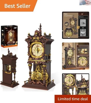 Vintage Swing Clock Building Blocks Set, Real Working Moving Pendulum & Rotat...