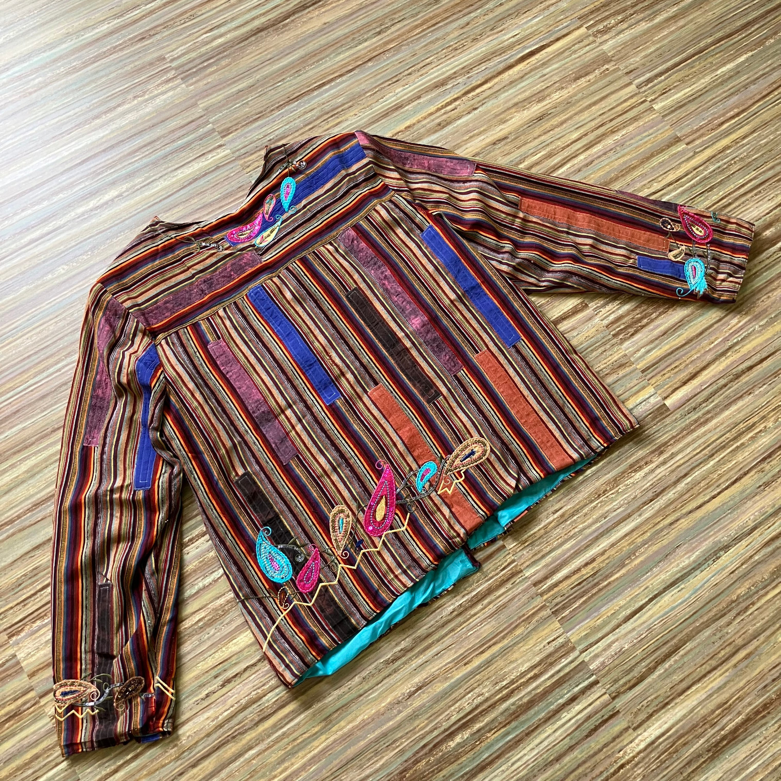 Embellished Patchwork Jacket Multi Color Stripe E… - image 6