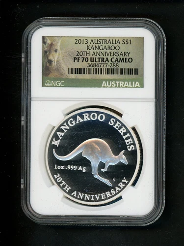 Australia 2013 $1 $1.00 Silver 1 Oz Kangaroo NGC PF 70 ULTRA CAMEO 20th Anniver.