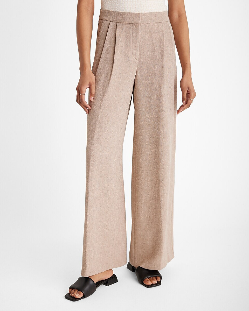 NEW EXPRESS $98 BEIGE HIGH WAISTED TEXTURED STYLIST WIDE LEG
