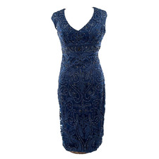Sue Wong Nocturne Y2K Beaded Embroidered Evening Dress Size 2 Blue Bodycore